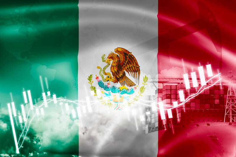 Bandera de mu00e9xico mercado acciu00f3n economu00eda y comercio producciu00f3n petrolu00edfera del intercambio portacontenedores en la 152584417