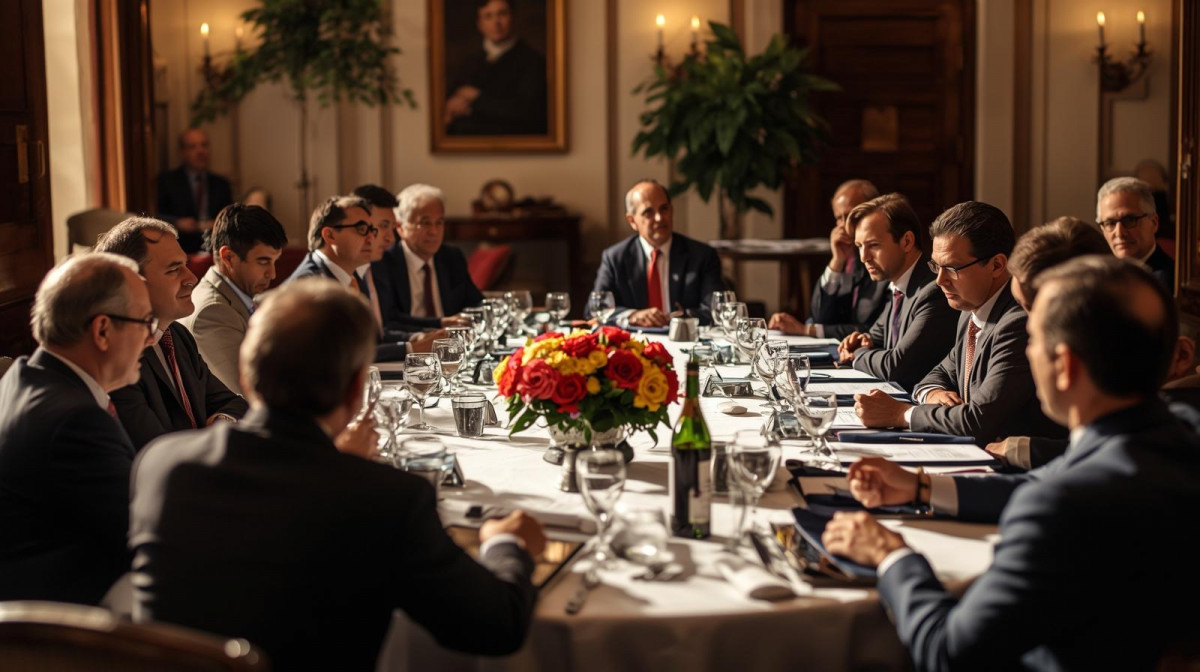 Fotografu00eda de una mesa de diu00e1logo intercontinental entre expertos europeos y latinoamericanos en Cu00e1ceres.