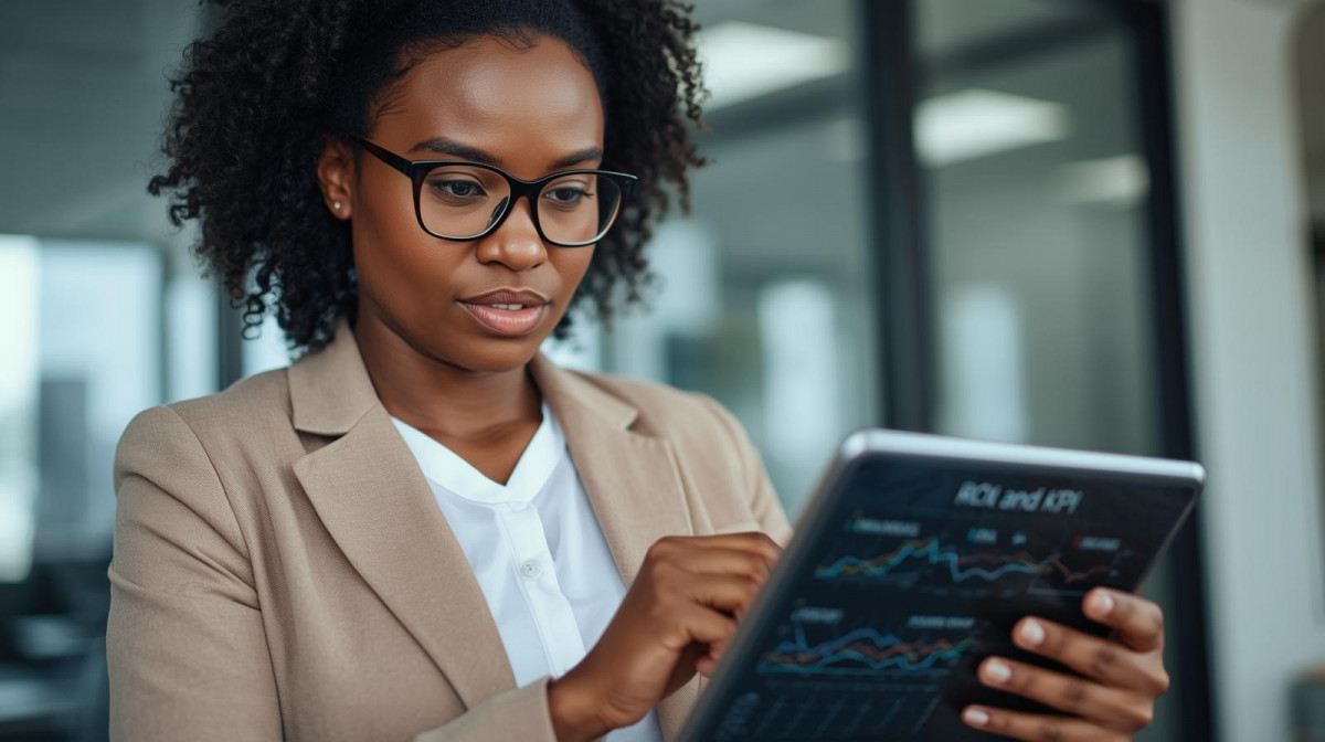 Un ceo mirando el ROI de la empresa y el kpis